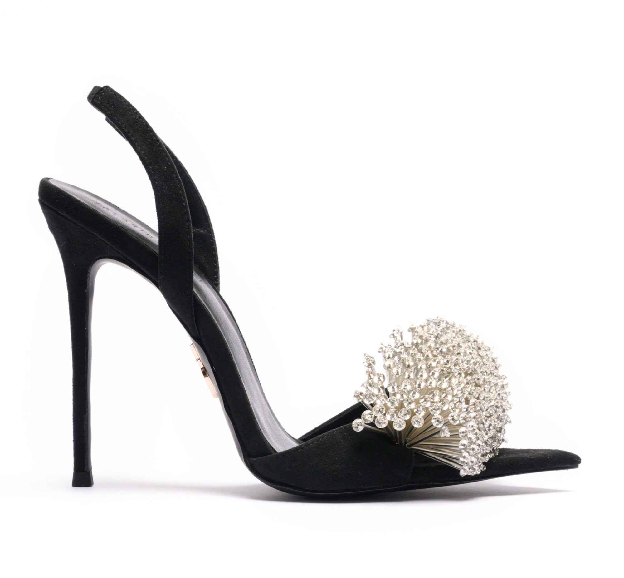 120 Kita Black & Silver Sandals. - Midnight Halo Stiletto