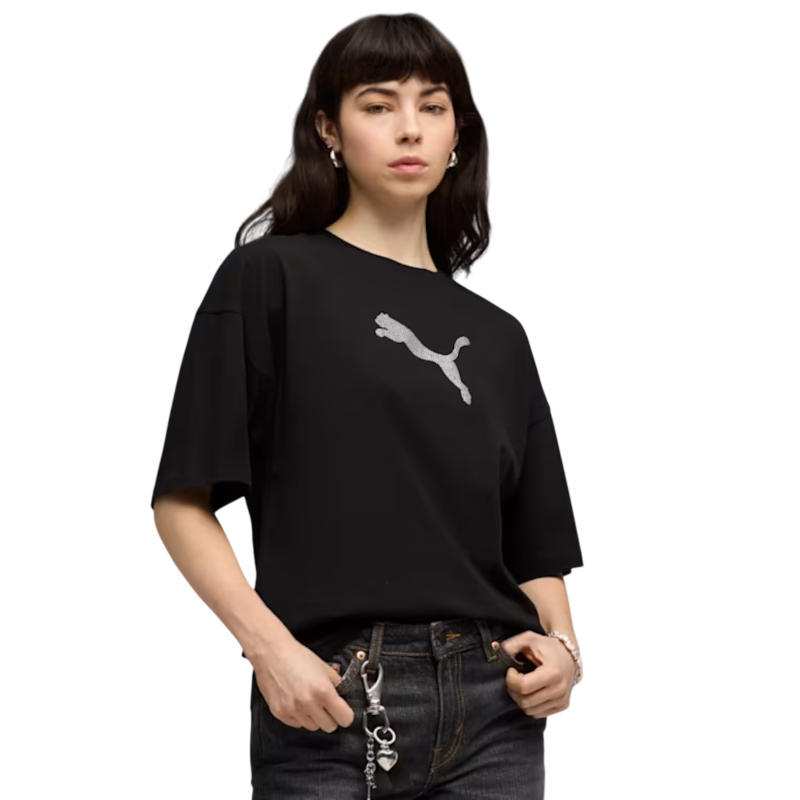 PUMA ESS GRAPHICS LEO LUXE Bedazzled Oversized Tee