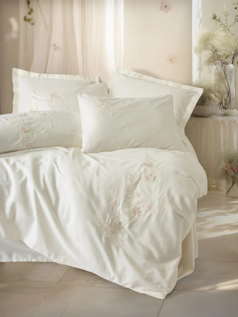 3D Embroidered Aira Ekru - Set Kellef Dyshe 200X220