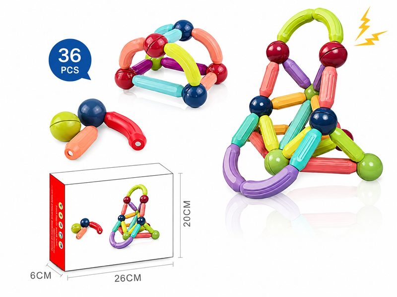 Set Blloqe Magnetike Me Shufra 36Pcs