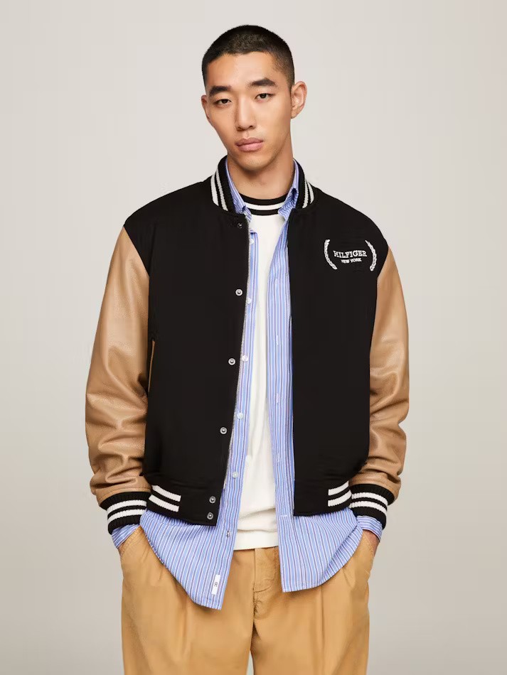 Bonded Leather Varsity Jacket