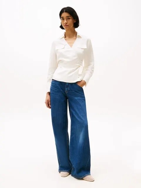 Textured Linen Wrap Blouse