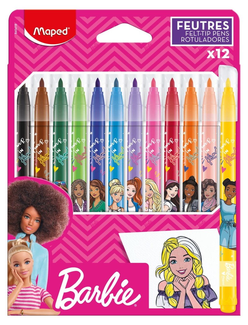 Fllamastera Ngjyrosës Barbie – 12 Copë Në Kuti Kartoni Maped