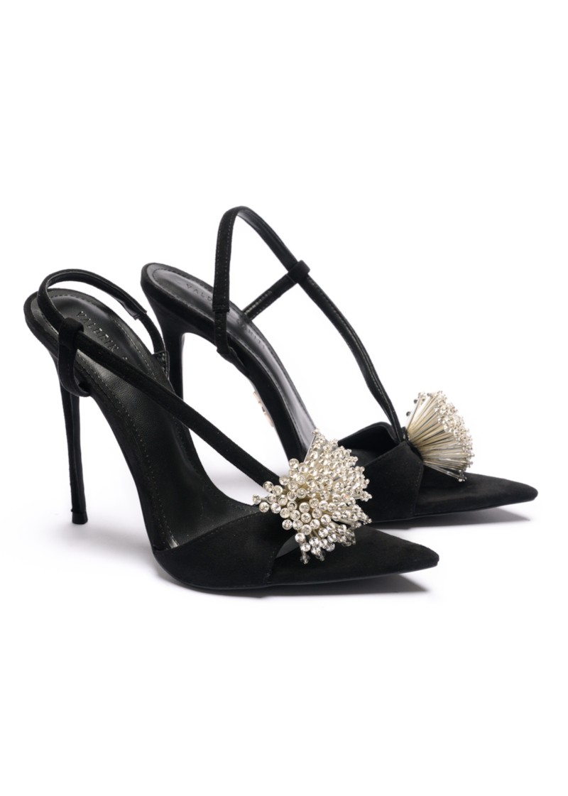 120 Kita Black & Silver Sandals. - Luna Noir Stiletto
